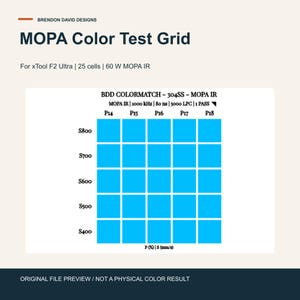 MOPA Color Test Grid for xTool F2 Ultra, 25 Cells with Built-In Settings
