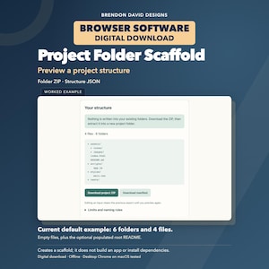 Generador de estructura de carpetas de proyecto, herramienta sin conexión para archivos ZIP de carpetas y manifiestos JSON.