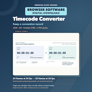 Timecode-Rechner für Videoeditoren, Drop-Frame- und Frame-Rate-Konvertierung, Offline-Tool