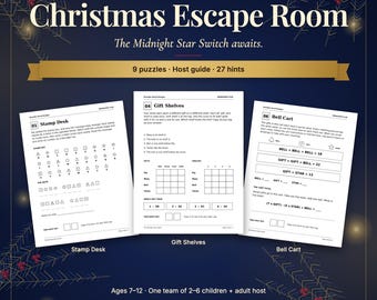Christmas Escape Room for Kids Printable, Ages 7-12, 9 Puzzles with Host Guide and Hints