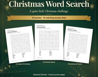 Christmas Word Search Printable: 10 Puzzles with Answer Keys, Letter and A4
