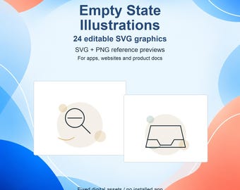 Empty State Illustrations for Apps and Websites, 24 Editable SVG UI Graphics with PNG