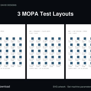 MOPA-Testraster-SVG-Paket für xTool F2 Ultra, Layouts für Leistung, Frequenz und Leitungsabstand