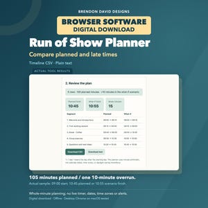 Run of Show Planner, Offline Event Timeline Calculator with CSV and Text Export