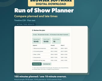 Run of Show Planner, Offline Event Timeline Calculator with CSV and Text Export