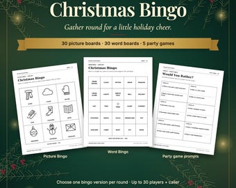 Christmas Bingo Printable: 30 Picture Boards, 30 Word Boards and 5 Party Games