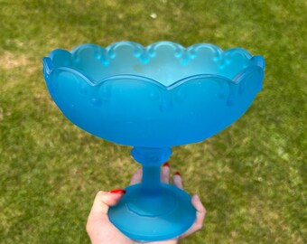 Compota de cristal vintage Indiana Glass color azul satinado.
