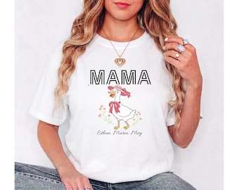 Personalized Mama Goose Shirt, Custom Kids Name T-Shirt, Floral Goose Mom Tee, Mama Shirt with Names, Mother's Day Gift