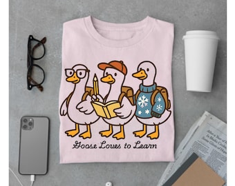 Silly Goose Loves To Learn Shirt, Funny Goose Kids T-Shirt, Back To School Tee, Nerdy Bookworm Gift, Preschool Kindergarten Animal Tee