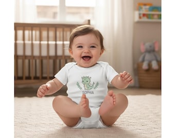 Custom Dragon with Ferns Baby Bodysuit | Personalized Fantasy Infant Outfit