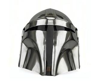 Capacete Mandaloriano de Aço Preto, Armadura Medieval de Star Wars, Cosplay de Boba Fett