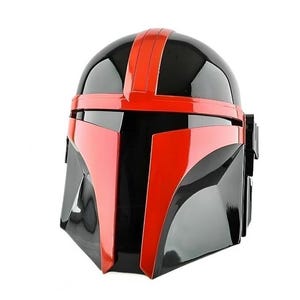 Medieval Steel Helmet, Black and Red Mandalorian Helmet, Warrior Armor Helmet, Collectible Mandalorian Prop, LARP Cosplay Helmet