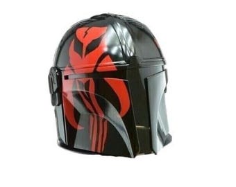 Mandaloriano medieval, guerrero negro y rojo, casco de cosplay mandaloriano, coleccionable de tamaño real