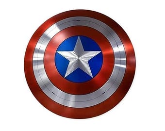 Captain Shield, 22 Inch Round Metal  Leather Grip Medieval Armor Cosplay Wall Decor Shield