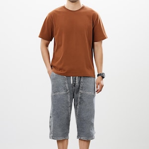 Men’s Hippie Loose Fit Denim Shorts, Casual Streetwear Jean Shorts, Relaxed Fit Outfit, Boho Cargo Joggers, Comfy Vacation Bottoms