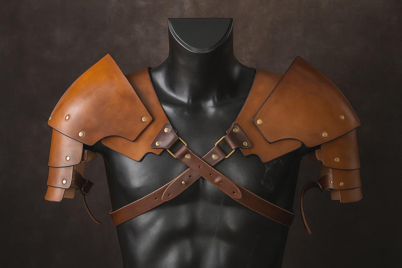 中世バイキング肩甲冑ポールドロン - 合成皮革製グラディエーターコスプレ用肩当て - LARPやハロウィン用の調節可能なスチームパンクコスチューム