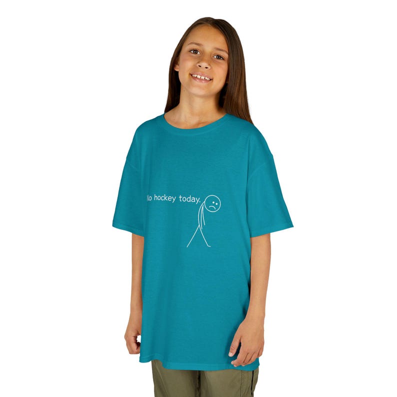 Kinder-T-shirt | Geen hockey vandaag | Triest stokfiguurtje | Hockeyfan | Zwaar katoenen T-shirt afbeelding 7