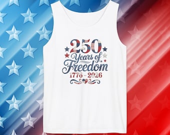 Tanktop 250 jaar vrijheid | America 250 patchworktank 1776-2026 | Comfortkleuren 9360 | Patriottische unisex tanktop
