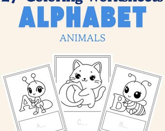 A-Z Animal Coloring Book – Learn the Alphabet with Fun Animals (27 Pages PDF + PNG)