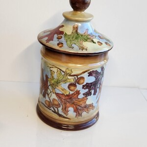 Vintage Limoges Porcelain Apothecary Jar – Hand-Painted Fall Leaves & Acorns Ceramic Canister with Lid – Autumn Cottagecore Home Decor