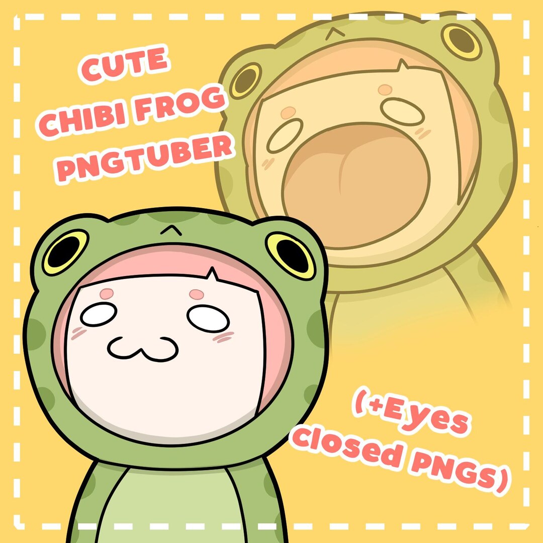 Chibi Frog Pngtuber Assets | 4 Emotions, Mouth Open/closed (digital ...