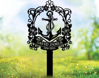 Estaca conmemorativa personalizada, letrero de ancla de metal de marinero, letrero de capitán marinero, letrero de condolencia, lápida, estaca de recuerdo, ejército, militar