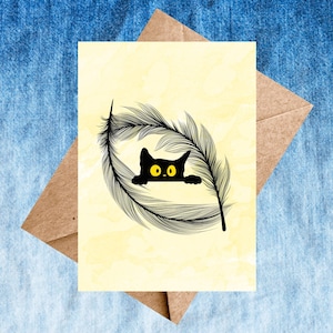Illustrated Cheeky Cat Greeting Card - Cheeky Black Cat Lover Card - Blank Birthday, Thank you, Thinking of You
