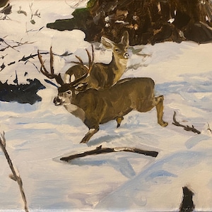 Canvas Deer Oil Painting Print Wildlife Painting Hunting Painting Western