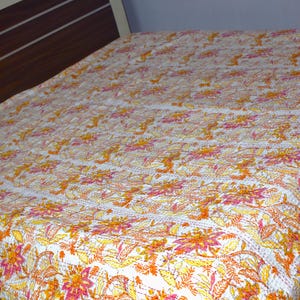 Colorful Kantha Quilt: Handmade Vintage Cotton Bedspread, Boho King/Queen Blanket