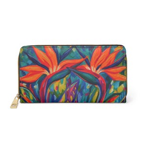 Tropical Bird of Paradise Zipper Wallet | Colorful Floral Pattern
