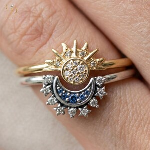 Sun Moon Stacking Ring Set | Celestial Lab Diamond Couple Rings