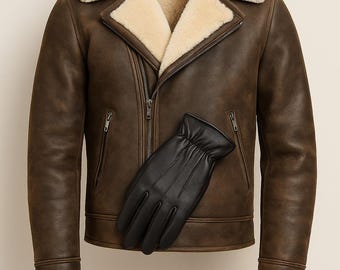 ハンドメイドのブラウンレザーバイカージャケット：本物のフォックス