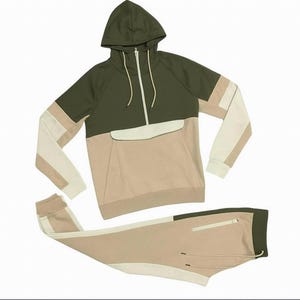 2-Piece Tracksuit Set, Colorblock Hoodie and Joggers, Athletic Sweatsuit for Men