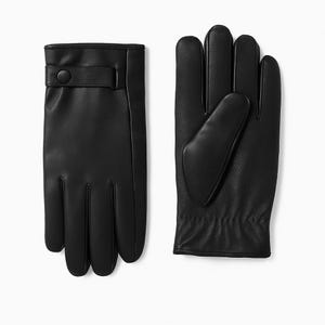 Men&#39;s Classic Black Leather Gloves, Adjustable Strap, Winter Driving Gloves