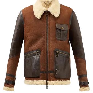 Men’s Brown Shearling Aviator Leather Jacket B3 Bomber Sheepskin Flying Coat