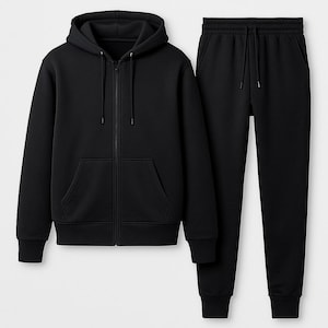 Piece Tracksuit Set, Full Zip Hoodie with Jogger Pants, Athletic Sweatsuit, Black