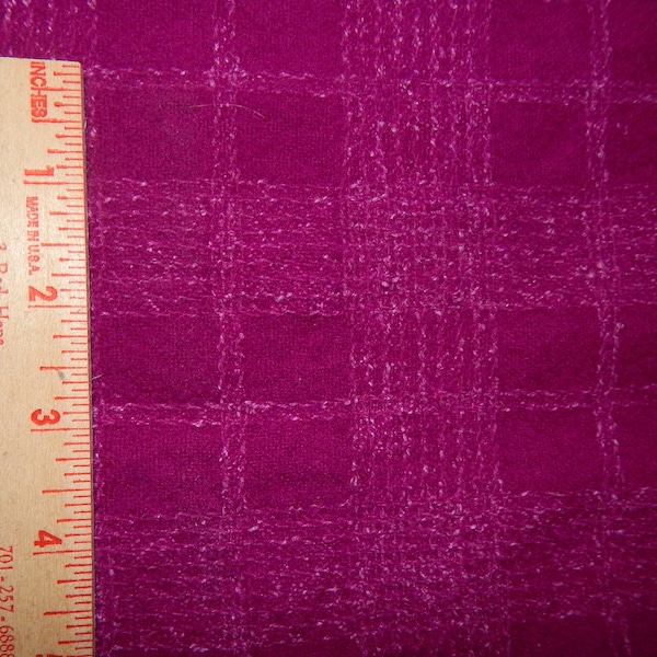 felted wool magenta plaid check fabric 8 in X 8 in needle craft supply felt penny rug making heather primitive craft supply woven fuchsia