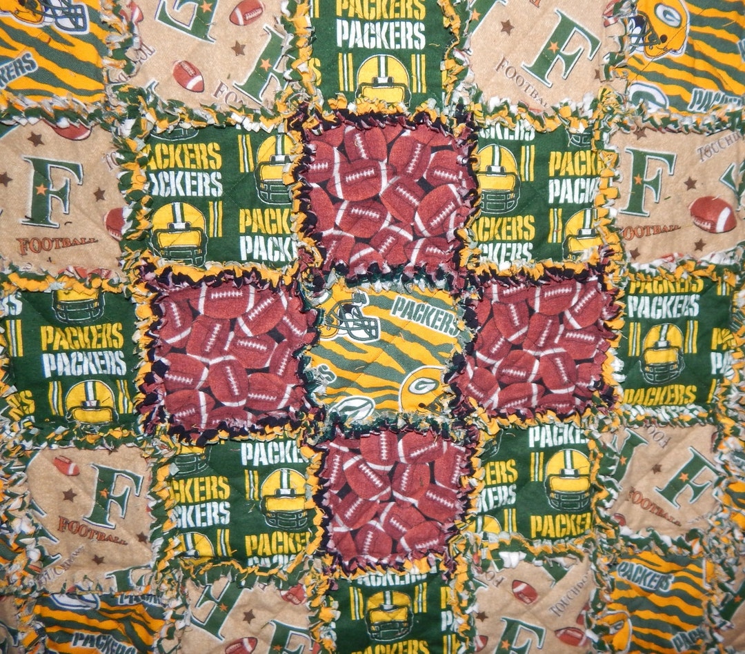 Green Bay Packers Baby Rag Quilt Blanket Cotton Flannel Green Gold ...