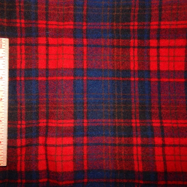 felted wool red blue plaid check fabric 8 in X 8 in needle craft supply felt penny rug making heather primitive craft supply woven navy