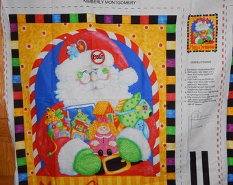 Merry Christmas Santa Claus cotton quilt wall hanging fabric panel Kimberly Montgomery holiday toys mouse door hanger Marcus Brothers Xmas
