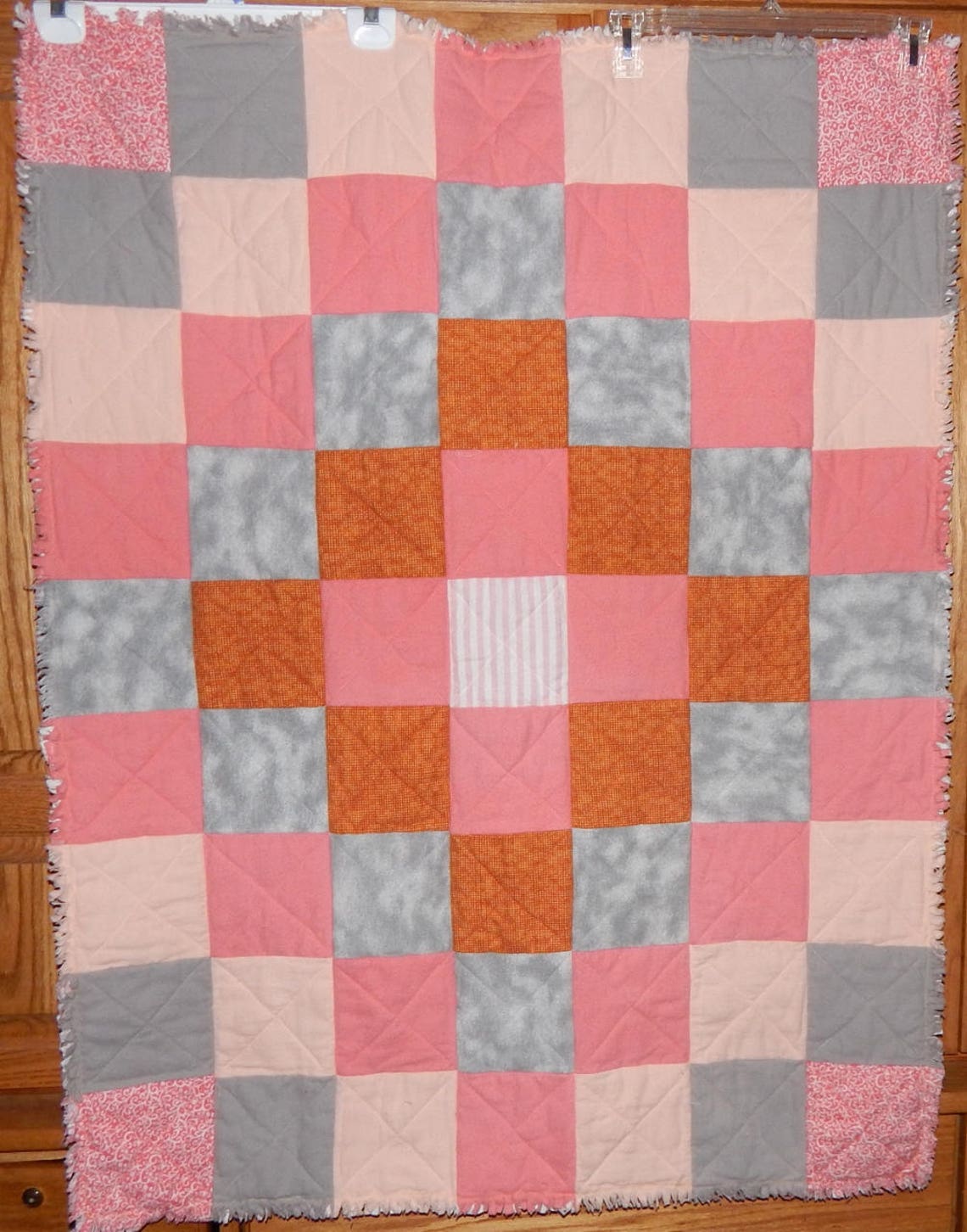 Baby Girl Quilt Blanket Rag Cotton Flannel Peach Coral White Etsy