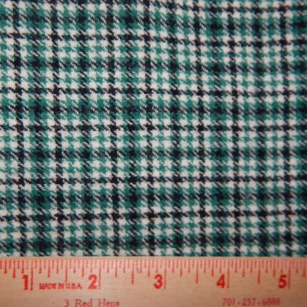 felted wool green black white plaid hounds tooth check fabric 8 in X 8 in needle craft supply felt penny rug making primitive craft supply