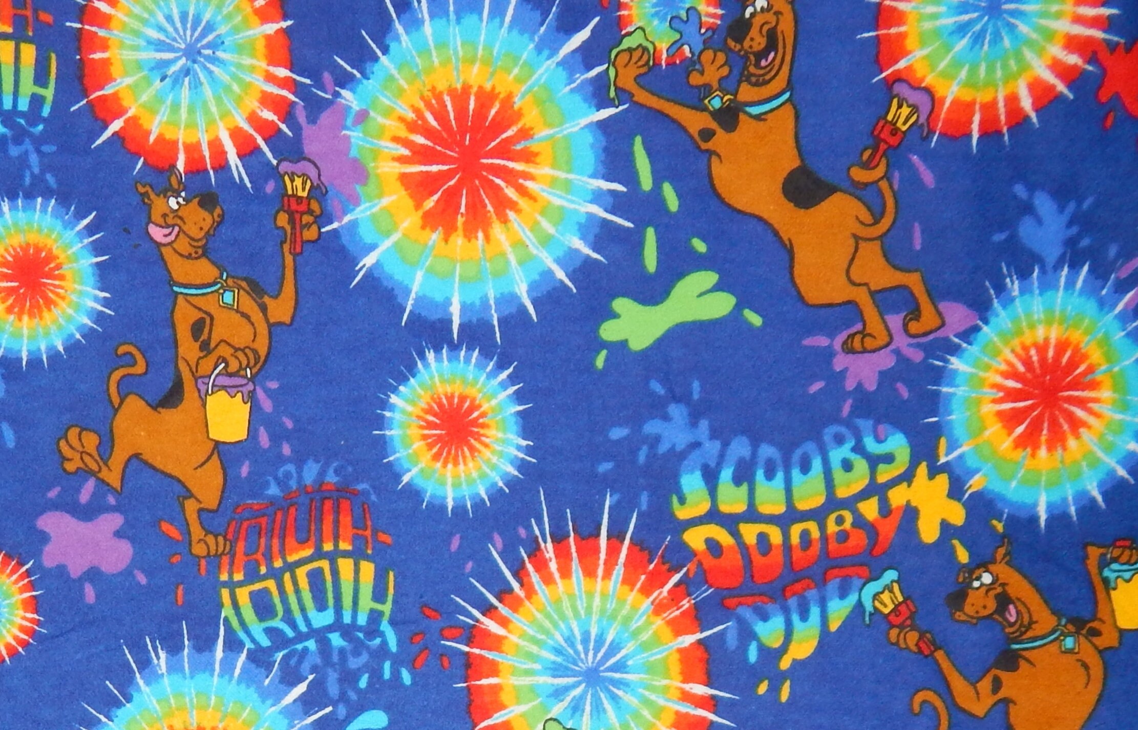 Scooby Doo Cotton Flannel Fabric Blue Tie Dye BTY Brightly Colored Out ...