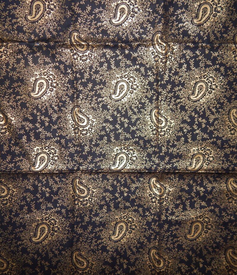 Vintage cotton quilt fabric Golden Persian black metallic gold Etsy