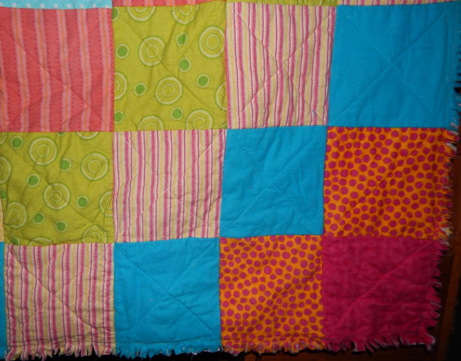 Handmade Rag Quilt Beach Blanket Cotton Flannel Pink Green Etsy