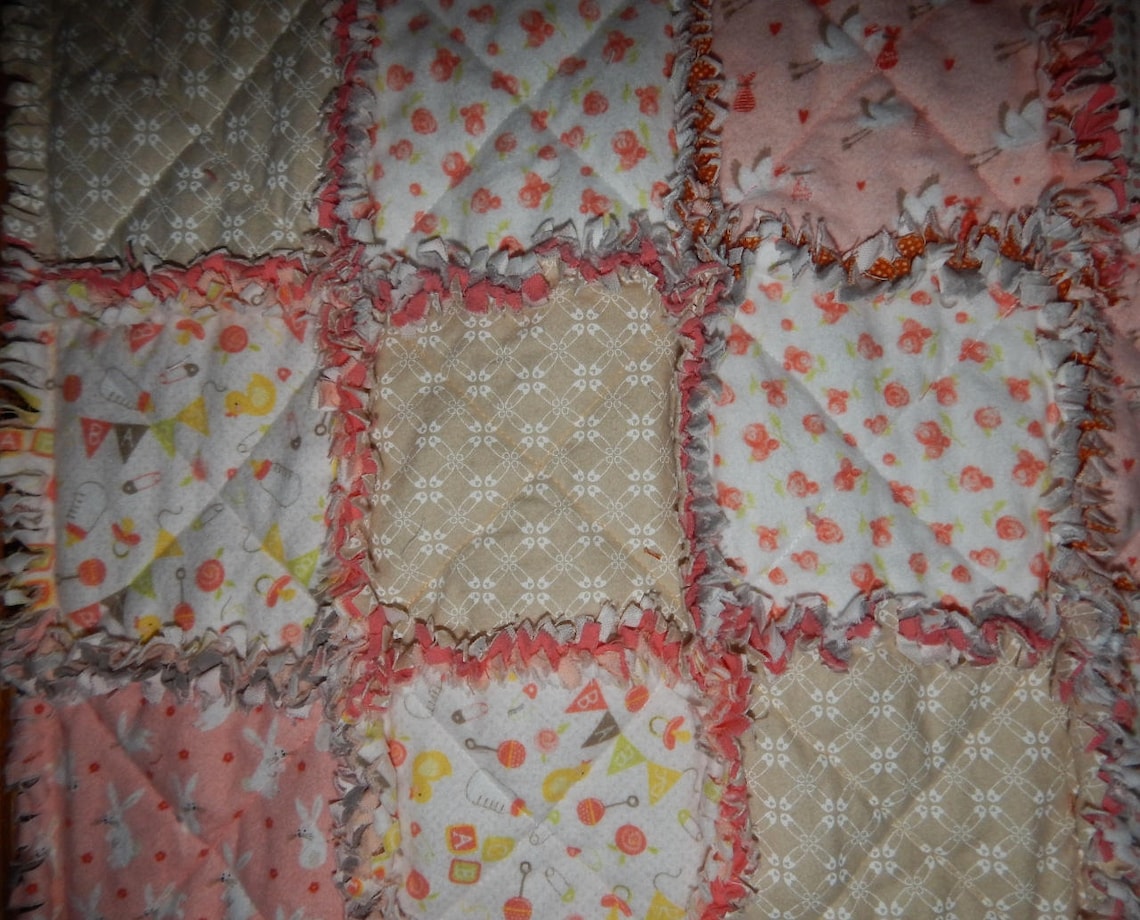 Baby Girl Quilt Blanket Rag Cotton Flannel Peach Coral White Etsy