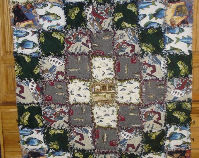 Outdoorsman Cotton Flannel Rag Quilt Twin Fisherman Fly Fish Etsy