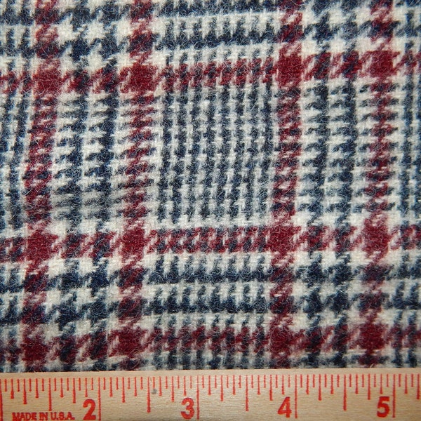 felted wool tan black burgundy plaid hounds tooth check fabric 8 in X 8 in needle craft supply felt penny rug making primitive craft supply