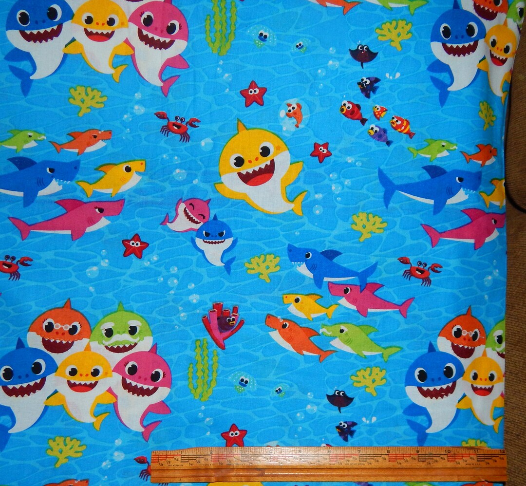 Blue Baby Shark Cotton Quilt Fabric BTY Ocean Fish Etsy