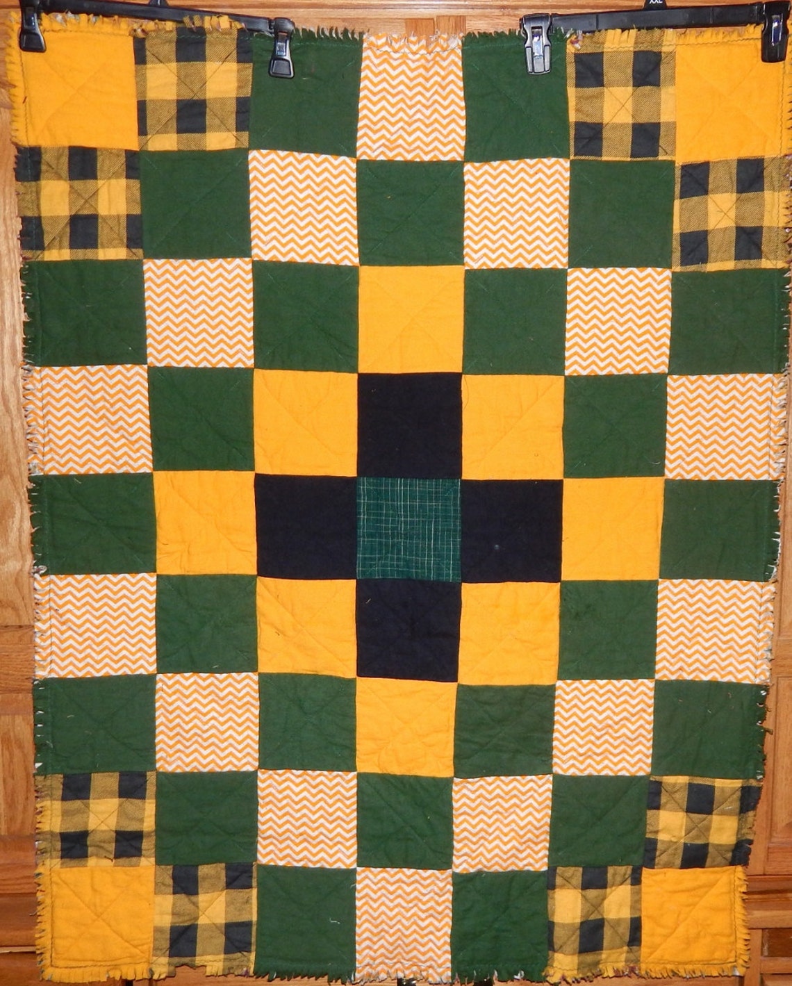 Green Bay Packers Baby Rag Quilt Blanket Cotton Flannel Green Gold ...